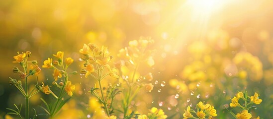 Poster - Mustard crop s blooming flowers under sunlight in a captivating copy space image