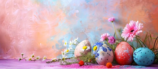 Aufkleber - Floral Easter eggs with a colorful background perfect for a copy space image
