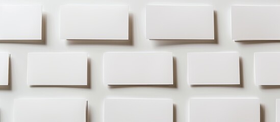 Poster - Top view of blank business cards on a white background suitable for design purposes with copy space image