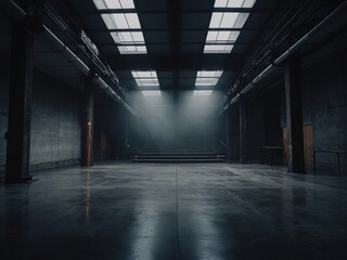 Sticker - Dark room studio with foggy concrete floor