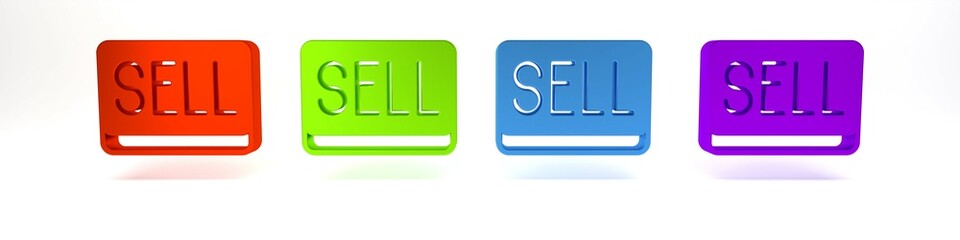 Wall Mural - Colorful Sell button icon isolated on white background. Financial and stock investment market concept. Minimalism concept. 3D render illustration