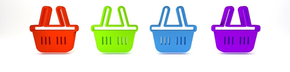 Sticker - Colorful Shopping basket icon isolated on white background. Online buying concept. Delivery service sign. Shopping cart symbol. Minimalism concept. 3D render illustration