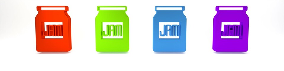 Poster - Colorful Jam jar icon isolated on white background. Minimalism concept. 3D render illustration