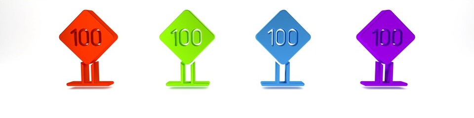 Sticker - Colorful Speed limit traffic sign 100 km icon isolated on white background. Minimalism concept. 3D render illustration