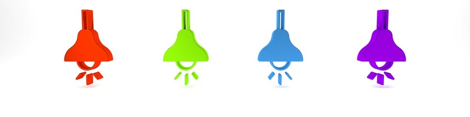 Wall Mural - Colorful Lamp hanging icon isolated on white background. Ceiling lamp light bulb. Minimalism concept. 3D render illustration