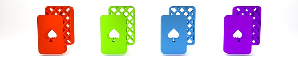 Sticker - Colorful Playing cards icon isolated on white background. Casino gambling. Minimalism concept. 3D render illustration