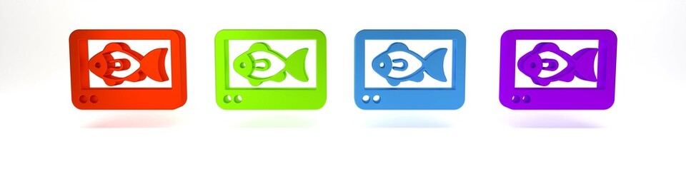 Colorful Fish finder echo sounder icon isolated on white background. Electronic equipment for fishing. Minimalism concept. 3D render illustration