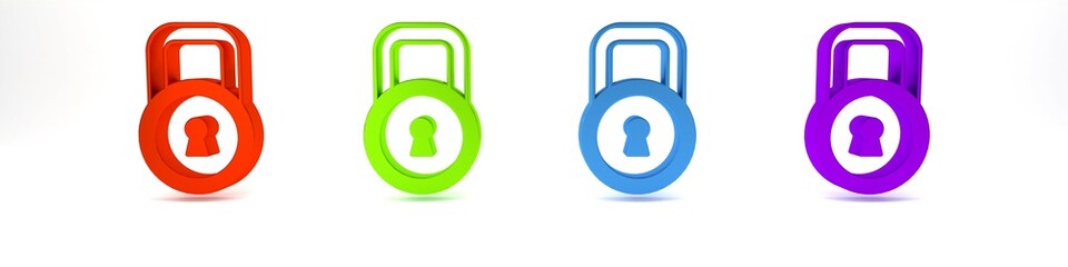 Poster - Colorful Lock icon isolated on white background. Padlock sign. Security, safety, protection, privacy concept. Minimalism concept. 3D render illustration