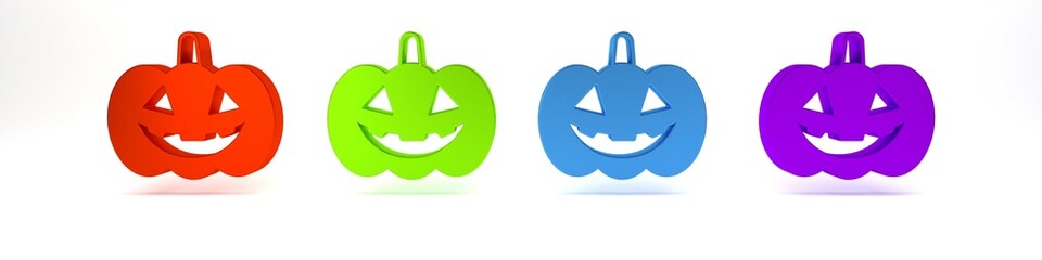 Sticker - Colorful Pumpkin icon isolated on white background. Happy Halloween party. Minimalism concept. 3D render illustration