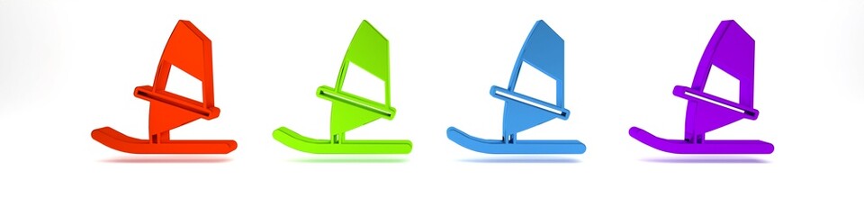 Canvas Print - Colorful Windsurfing icon isolated on white background. Minimalism concept. 3D render illustration