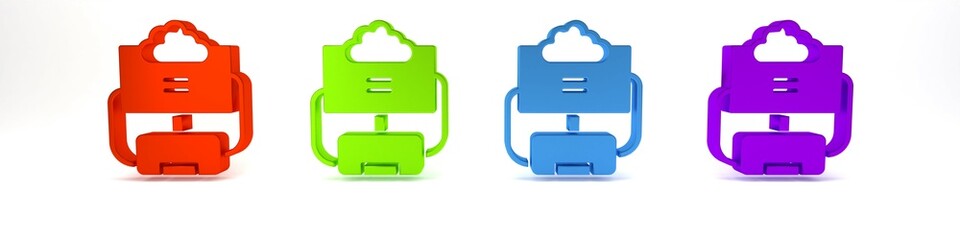 Poster - Colorful Cloud database icon isolated on white background. Cloud computing concept. Digital service or app with data transferring. Minimalism concept. 3D render illustration