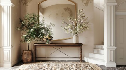 Wall Mural - An elegant transitional entryway with a stylish console table