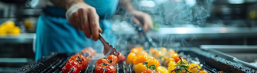 Poster - Grilled Tomatoes and Peppers on the Grill - Realistic Photo