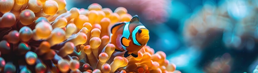 Canvas Print - Clownfish Hiding Amid Colorful Anemones in Thriving Coral Reef