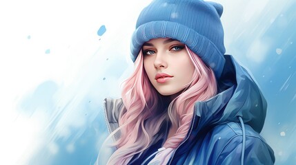 Poster - beautiful girl in blue jacket 