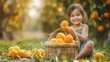 © Joyce - A cute child with basket and fresh orange fruit in plantation farm field