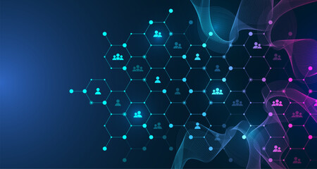 Aufkleber - Social network communication concept. Global network connection abstract background. Horizontal header web banner. Internet technology. Business. Science. Vector illustration