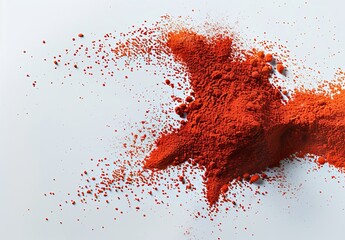 Wall Mural - In this top view, a pile of red paprika powder is scattered over a white background