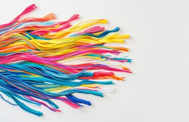 The top view of colorful cables, wires, isolated on a white background