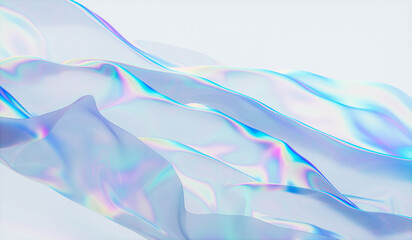 Poster - Abstract 3d podium background with iridescent holographic fabric texture.