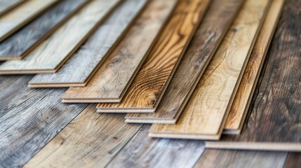 Poster - Wood laminate or vinyl floor samples. Assortment of parquet or laminate floor samples in natural colors.