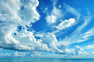 Wall Mural - Dramatic Blue Sky. Seascape with Dramatic Clouds above the Sea