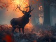 © Thares2020 - Regal Stag Silhouette in Misty Forest at Dawn with Ethereal Lighting