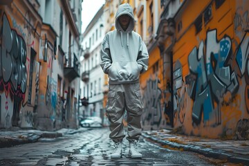 Wall Mural - Streetwear Fashion in Graffiti Filled Urban Alley Backdrop