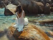 © Alexander Chaykin - A woman sitting on a rock in the water, relaxing and enjoying nature
