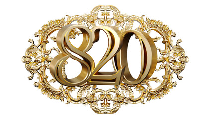 Wall Mural - golden number eight hundred twenty in the center of decorative golden vintage frames, number 820