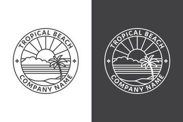 Tropical beach theme line art logo with palm trees