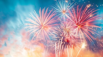 Canvas Print - Fireworks Display Against a Colorful Sky.