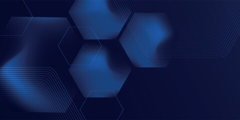 Wall Mural - Modern abstract blue background with glowing geometric lines. Blue gradient hexagon shape design. Futuristic technology concept.