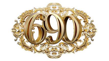 Wall Mural - golden number six hundred ninety in the center of decorative golden vintage frames, number 690