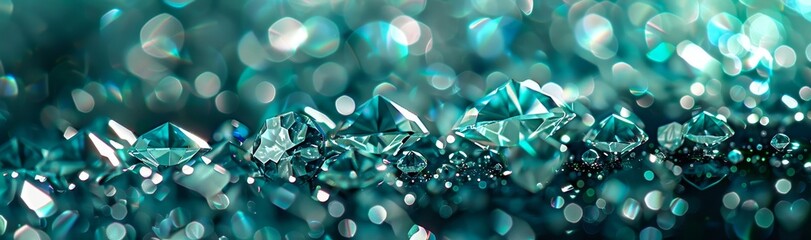 Wall Mural - The background is an abstract green crystal with faceted texture, macro of an emerald gem, panorama, and the wallpaper is a wide panorama polygonal one.