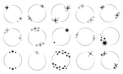 Star circle frame collection. Set of black star frame decoration