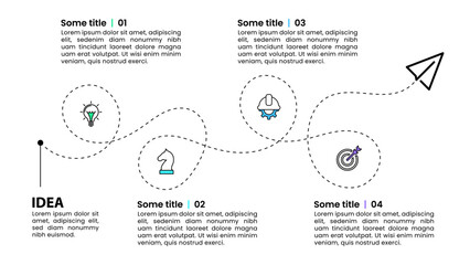 Sticker - Infographic template. Paper plane with line and 4 steps