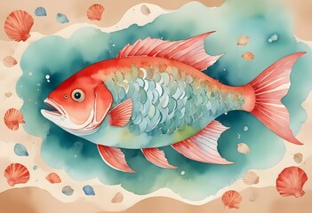 Sticker - Concept photo of watercolor fish illustration