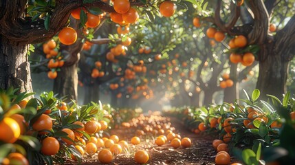 Wall Mural - a grove of oranges in the sunlight