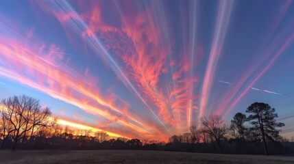 Wall Mural - Stunning Sunset with Contrails