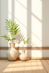 Canvas Print - Wooden floor window plant vase.