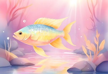 Wall Mural - Concept photo of watercolor fish illustration