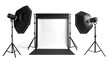 © Furqan - A professional photography studio setup with a white backdrop and illuminated by softbox lights, ready for a photoshoot.