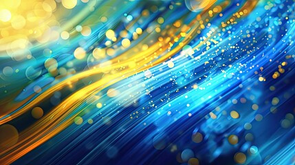 Electric blue and yellow with blurred lights create an energetic wallpaper
