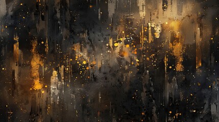 Poster - Luxurious charcoal and gold wallpaper with city lights and liquid textures