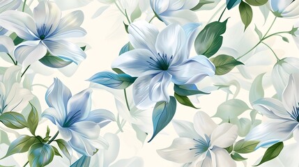 Wall Mural - Vibrant Floral Blooms in Soft Pastel Hues Creating Serene Botanical Pattern