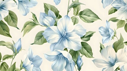 Wall Mural - Delicate Floral Pattern with Soft Blue and Green Petals