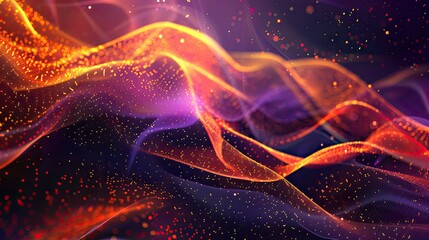 Wall Mural - Orange and purple particle wave with glowing points in a dynamic abstract design