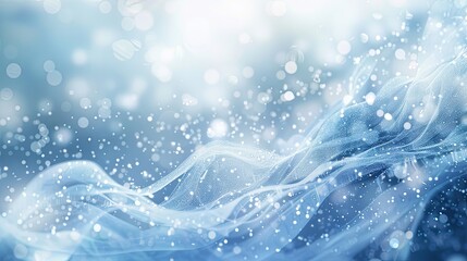 Poster - Fluid wave of particles in icy blue and white with sparkling light points background