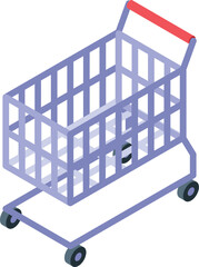 Canvas Print - Empty shopping cart standing for retail commerce business, isometric icon